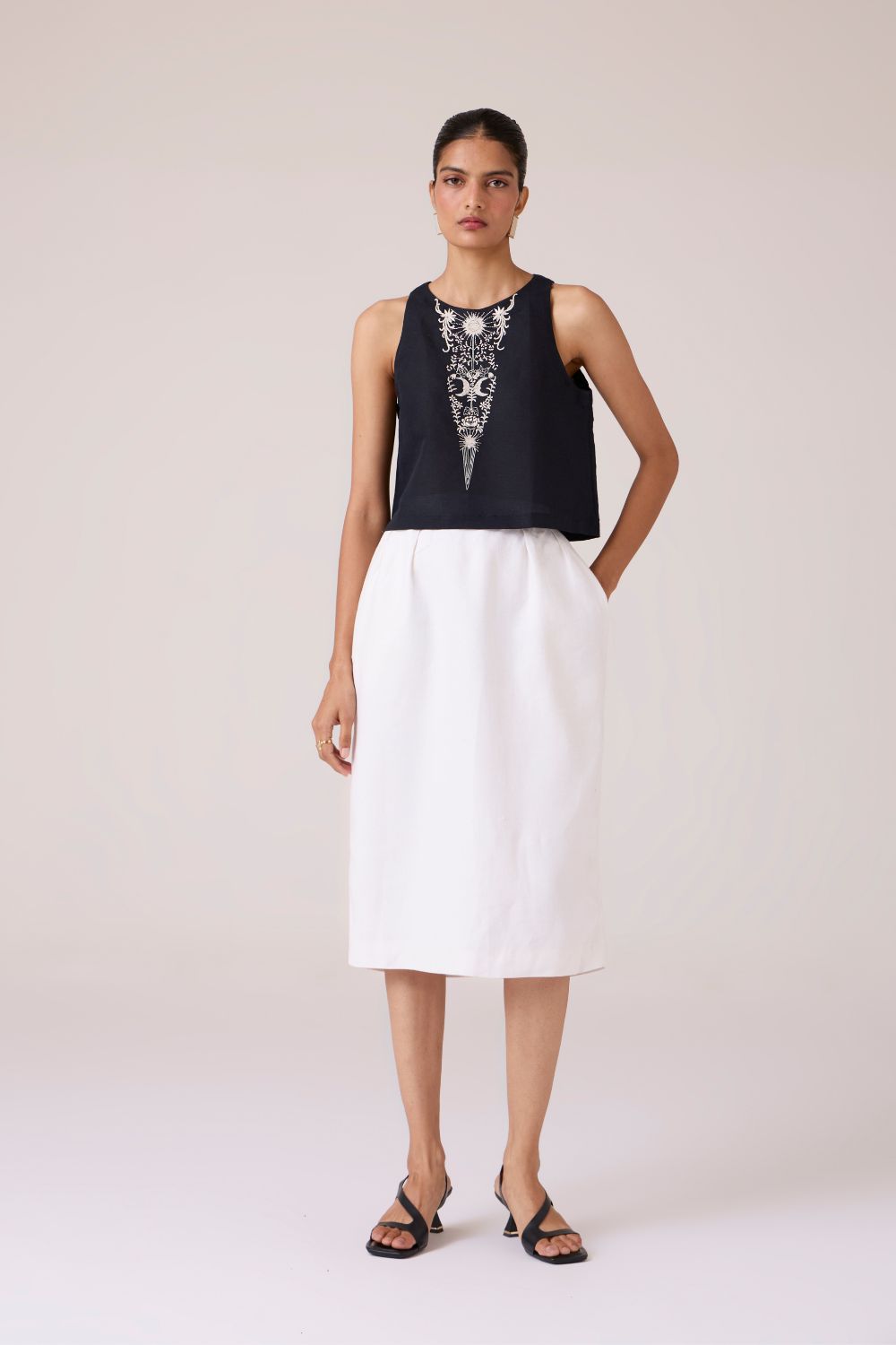 Evora Black Embroidered Top