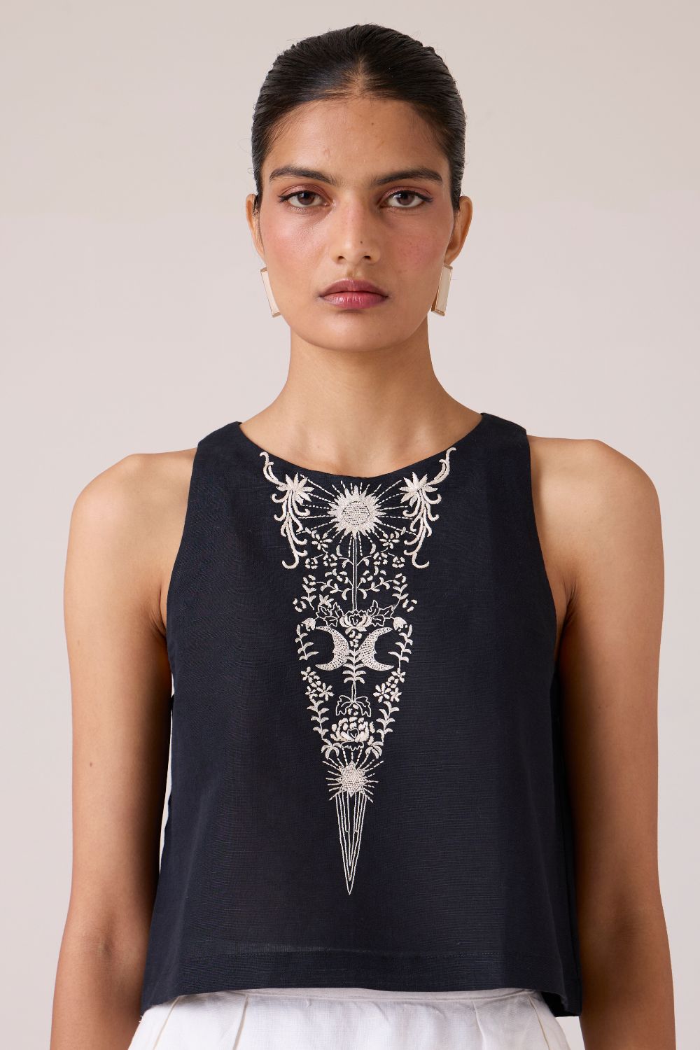 Evora Black Embroidered Top