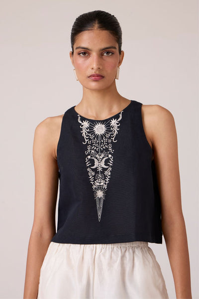 Evora Black Embroidered Top