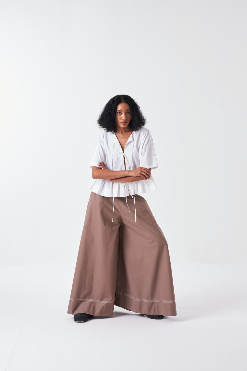 FRONT TIE TOP CO-ORD-WHITE & CEDAR (SET OF 2)