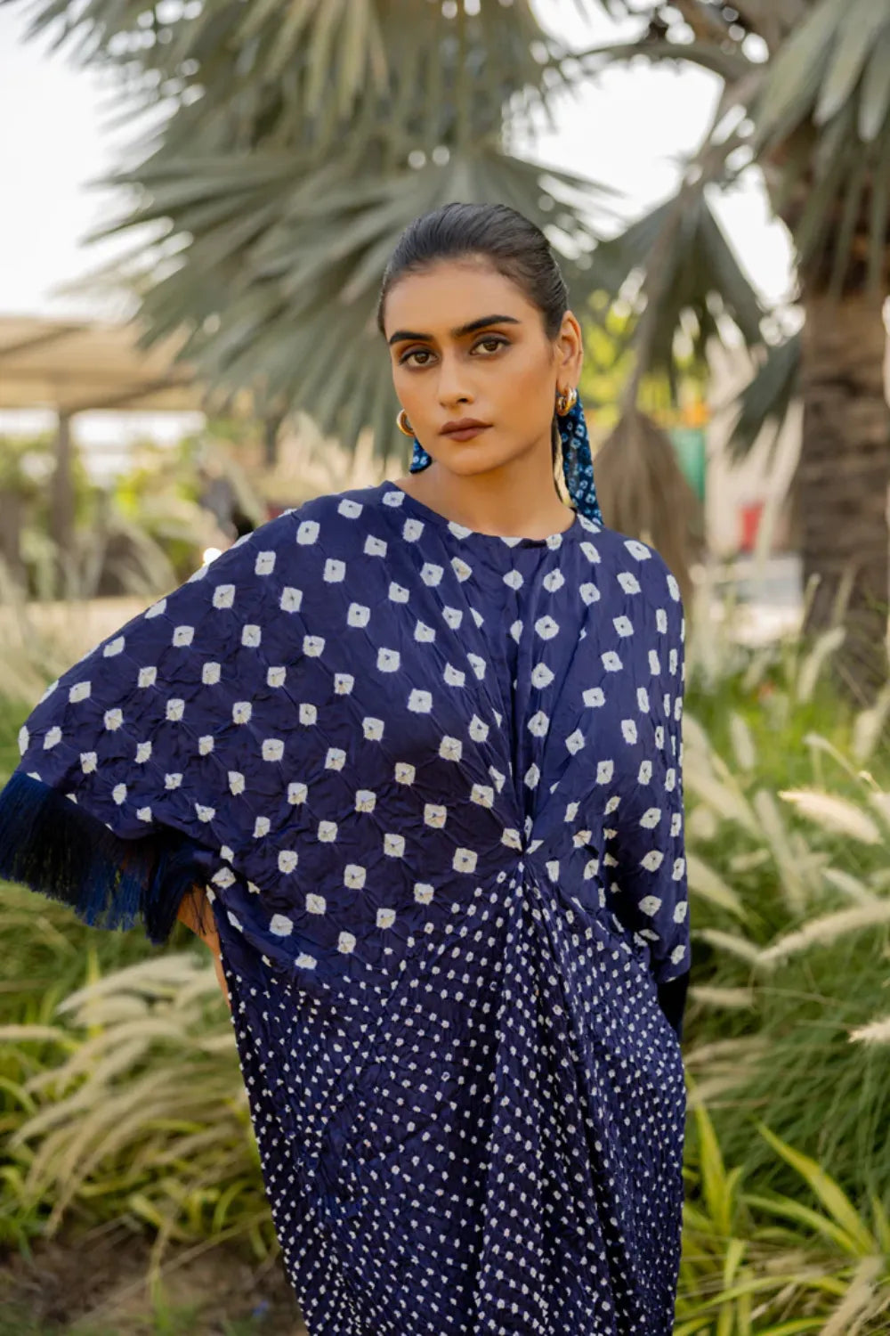 FRINGE KAFTAN-DARK BLUE