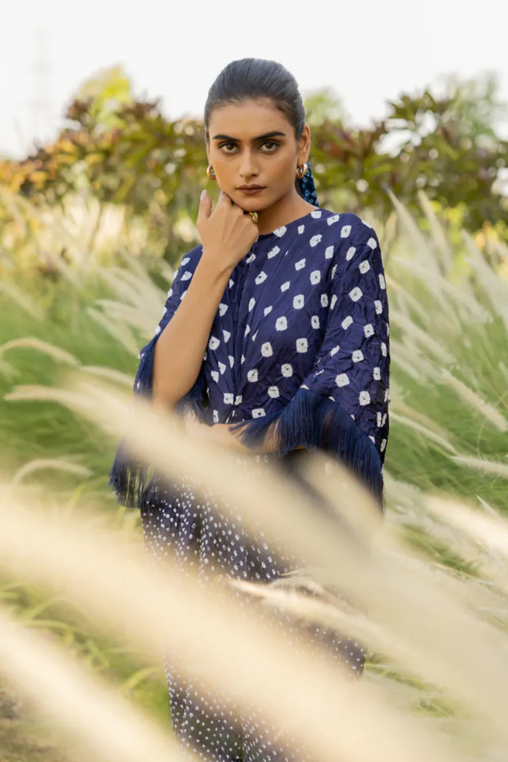 FRINGE KAFTAN-DARK BLUE