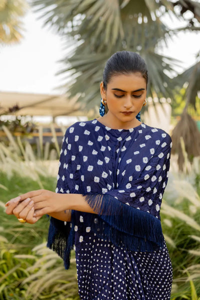 FRINGE KAFTAN-DARK BLUE