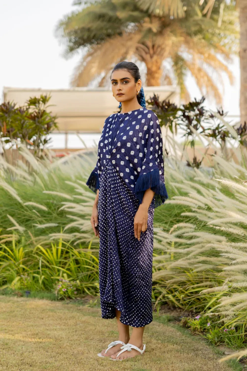 FRINGE KAFTAN-DARK BLUE