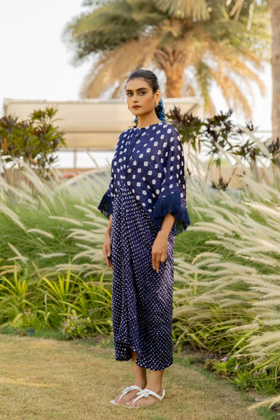FRINGE KAFTAN-DARK BLUE