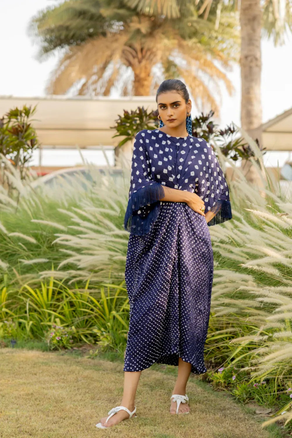 FRINGE KAFTAN-DARK BLUE