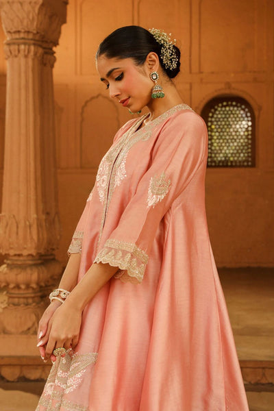 Fajr Short Anarkali with salwar and dupatta-Off-Rose