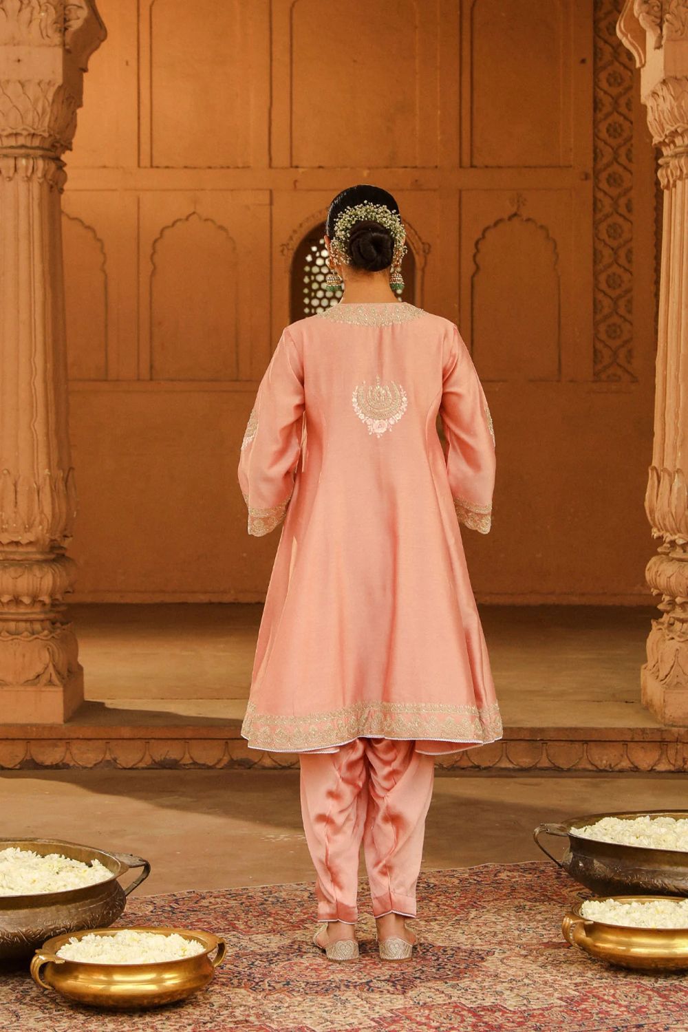 Fajr Short Anarkali with salwar and dupatta-Off-Rose