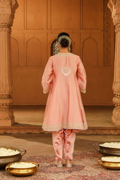 Fajr Short Anarkali with salwar and dupatta-Off-Rose
