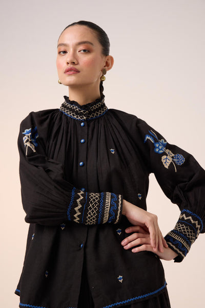 FARMER SET -BLACK (FARMER TOP+PINTUCK SKIRT )