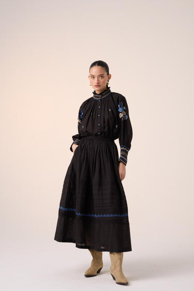 FARMER SET -BLACK (FARMER TOP+PINTUCK SKIRT )