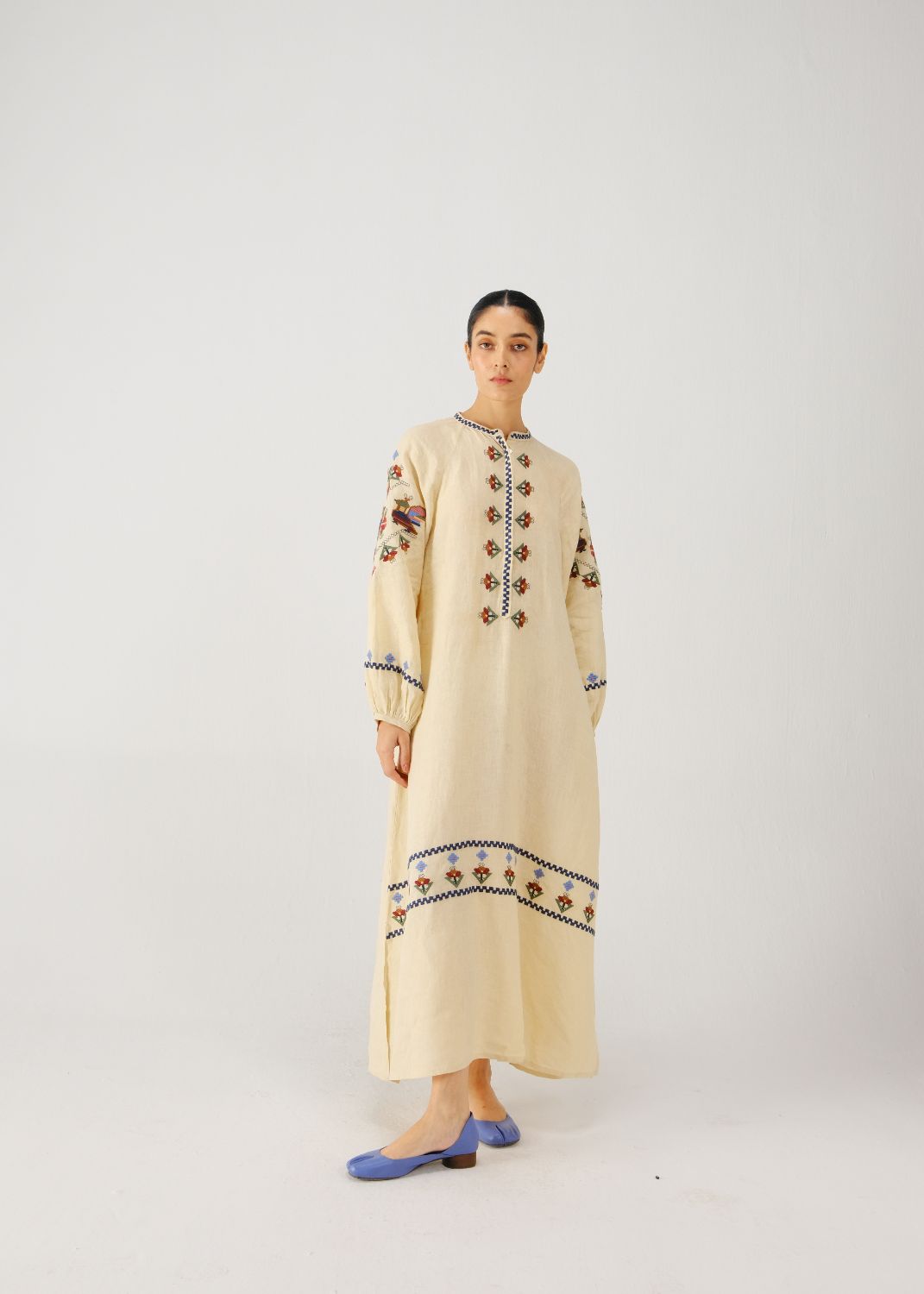 Goa dress-Ivory folk emb.