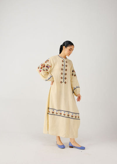 Goa dress-Ivory folk emb.