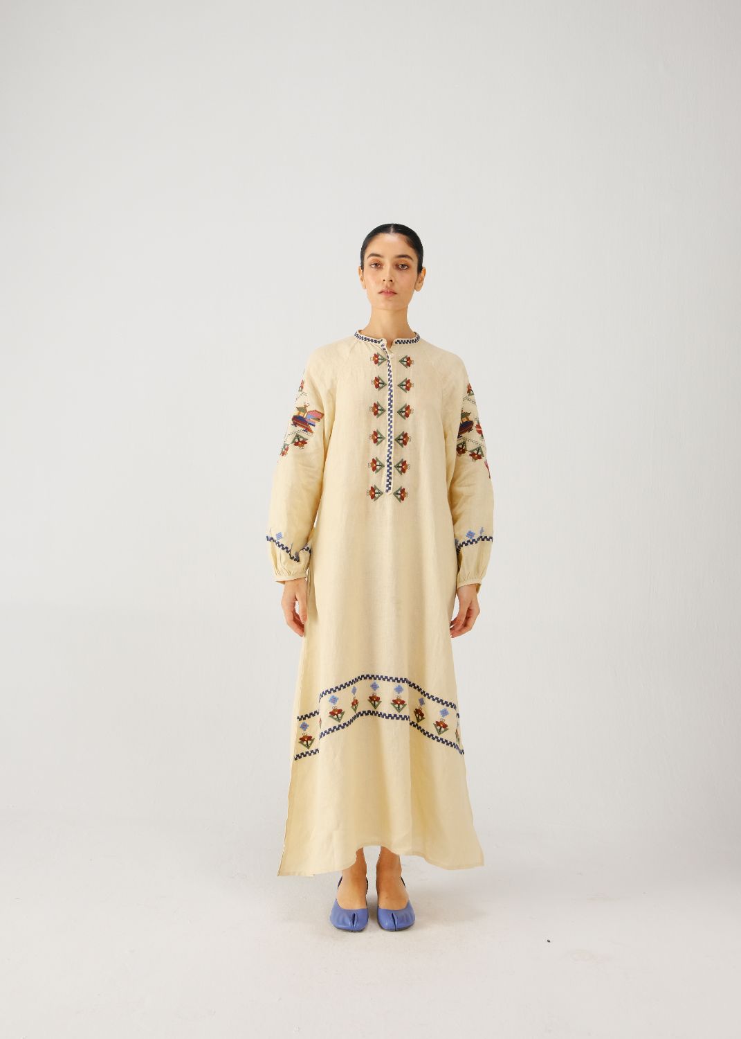 Goa dress-Ivory folk emb.