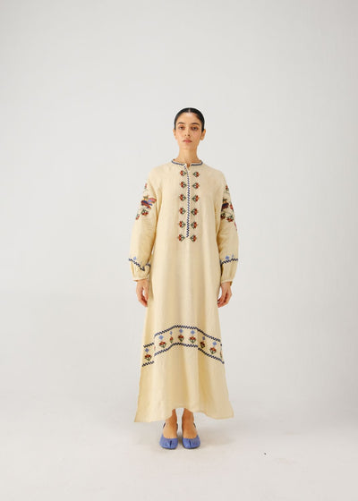 Goa dress-Ivory folk emb.
