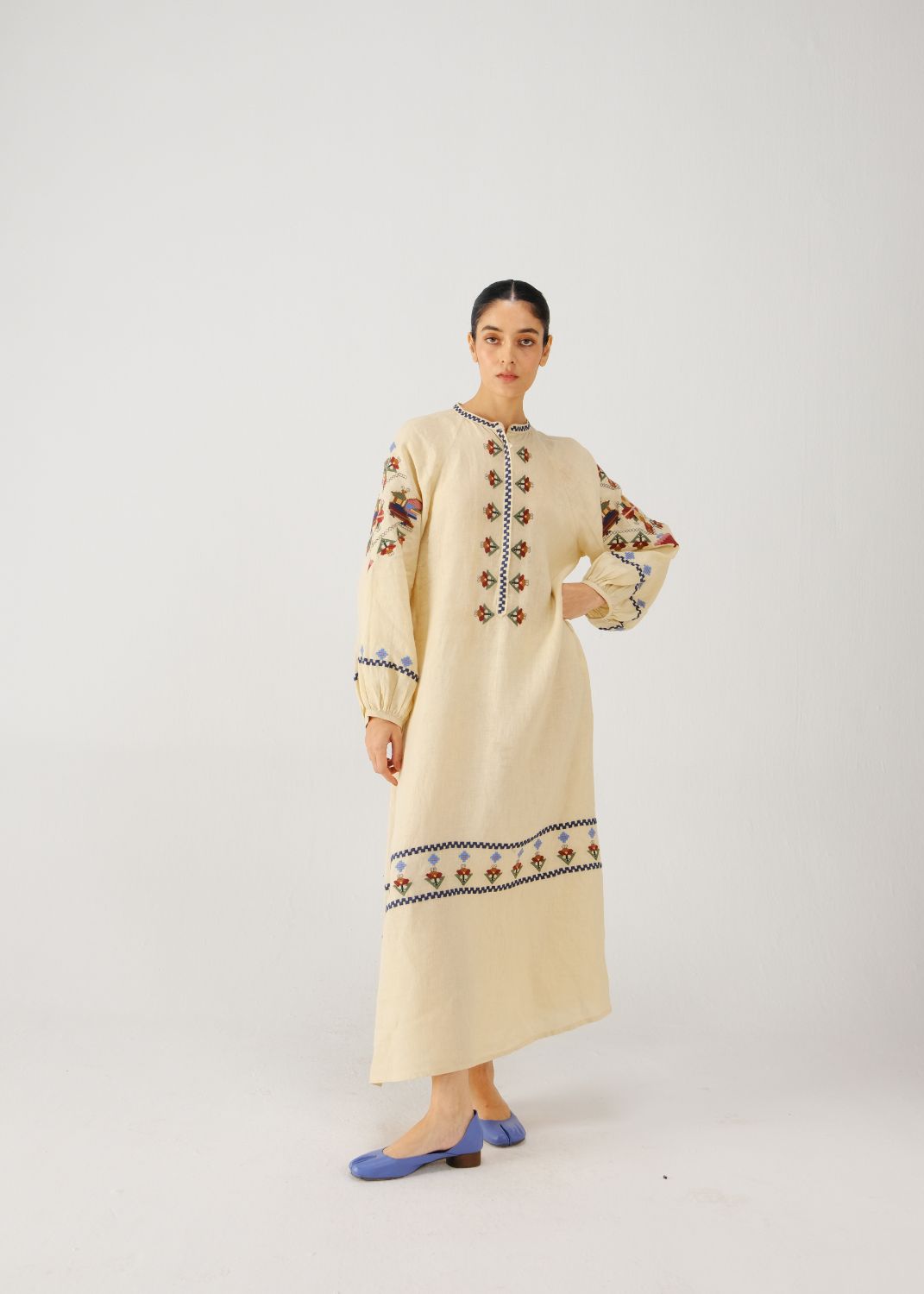 Goa dress-Ivory folk emb.
