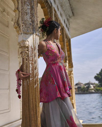 GUL PINK PEPLUM SHARARA SET