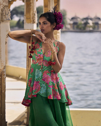 GUL GREEN PEPLUM SHARARA SET