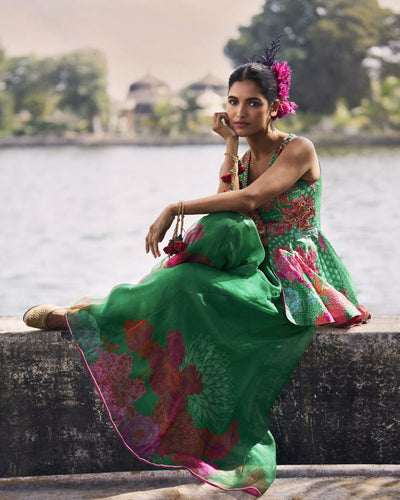 GUL GREEN PEPLUM SHARARA SET
