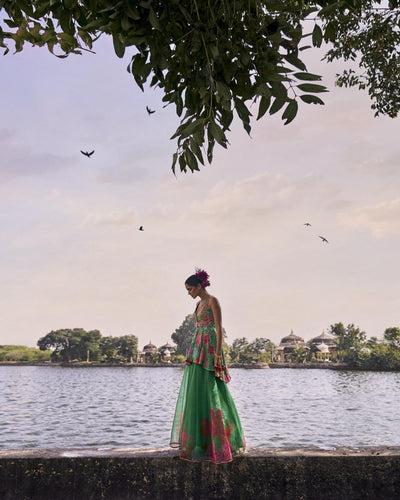 GUL GREEN PEPLUM SHARARA SET