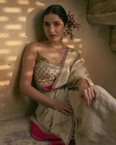 GUL IVORY FLORAL TISSUE SARI