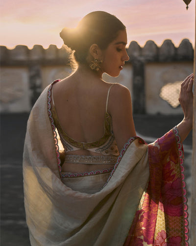 GUL IVORY FLORAL TISSUE SARI