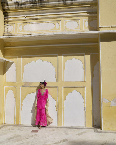 GUL HOT PINK SILK SHARARA SET