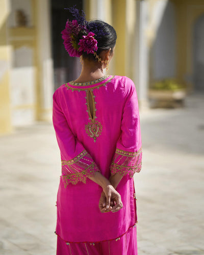 GUL HOT PINK SILK SHARARA SET