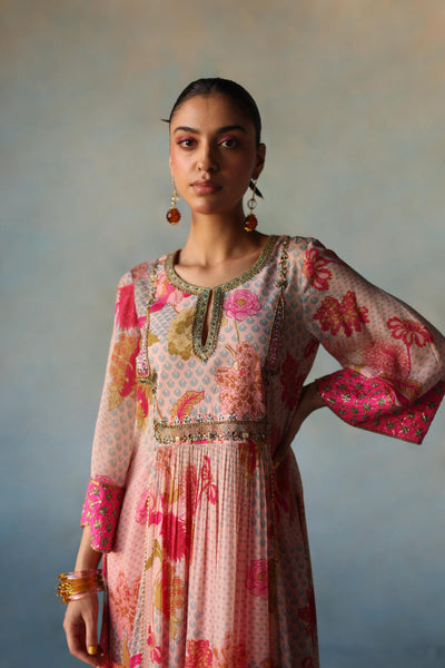 GUL NUDE PINK YOKE CHECK SLEEVE KURTA SET