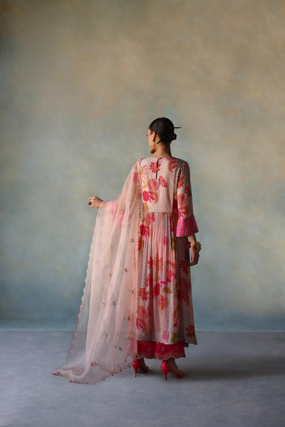 GUL NUDE PINK YOKE CHECK SLEEVE KURTA SET