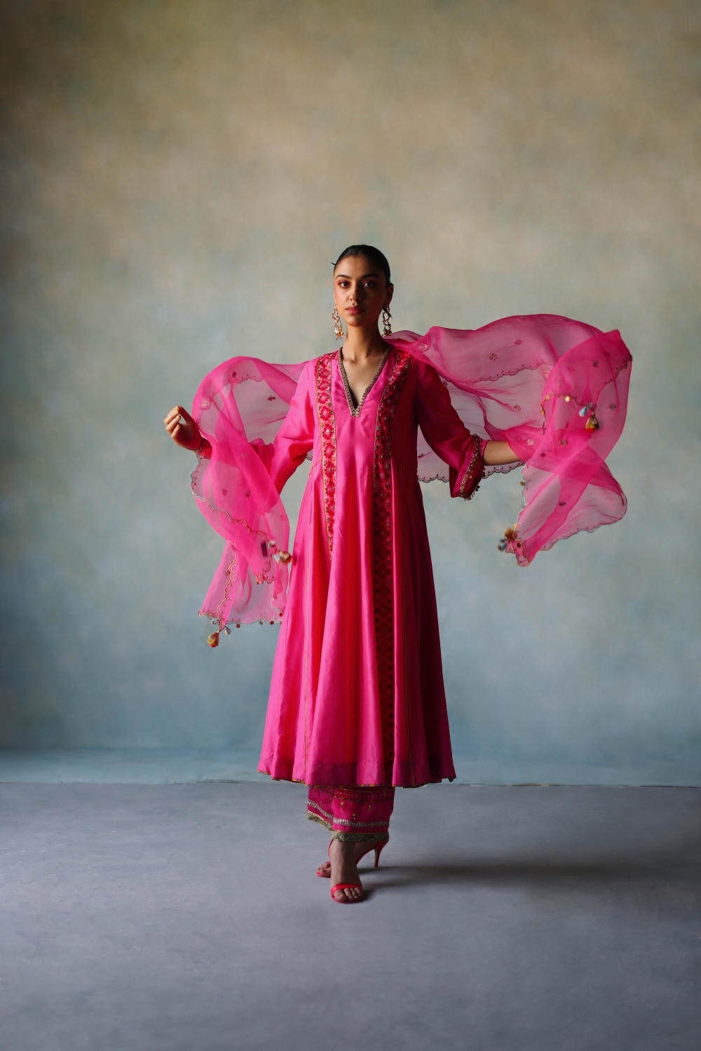GUL HOT PINK SIDE KALI SILK KURTA SET
