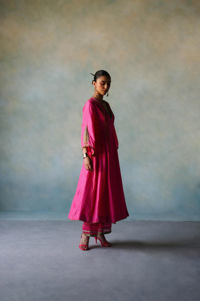 GUL HOT PINK SIDE KALI SILK KURTA SET