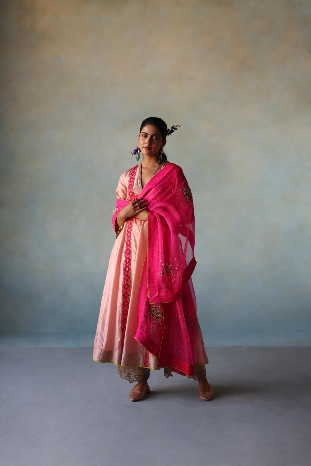 GUL NUDE PINK SIDE KALI SILK KURTA SET