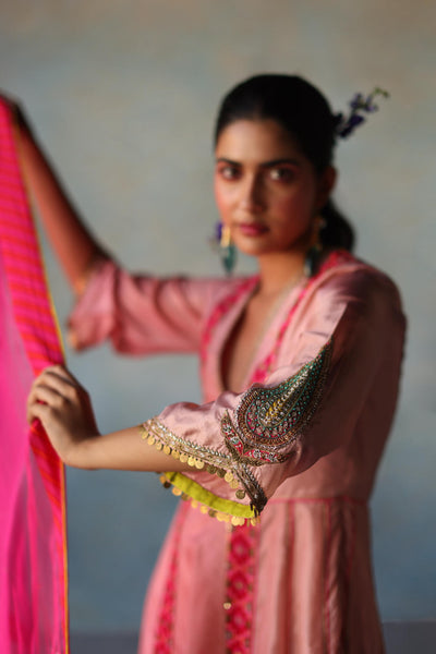 GUL NUDE PINK SIDE KALI SILK KURTA SET