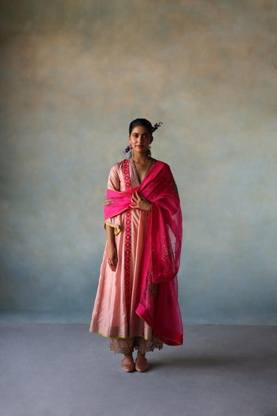 GUL NUDE PINK SIDE KALI SILK KURTA SET