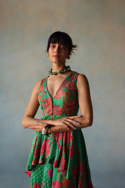 GUL GREEN CREPE PEPLUM SHARARA SET