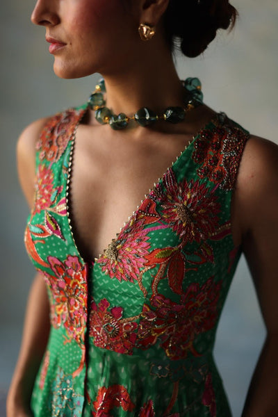 GUL GREEN CREPE PEPLUM SHARARA SET