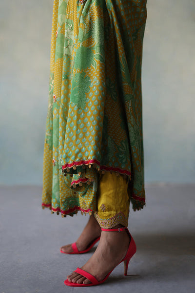 GUL LIME -SAGE GREEN PRINTED CREPE SHORT YOKE ANARKALI SET