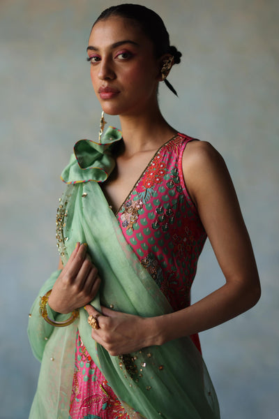 GUL BRIGHT PINK FLORAL CREPE GHARARA SET