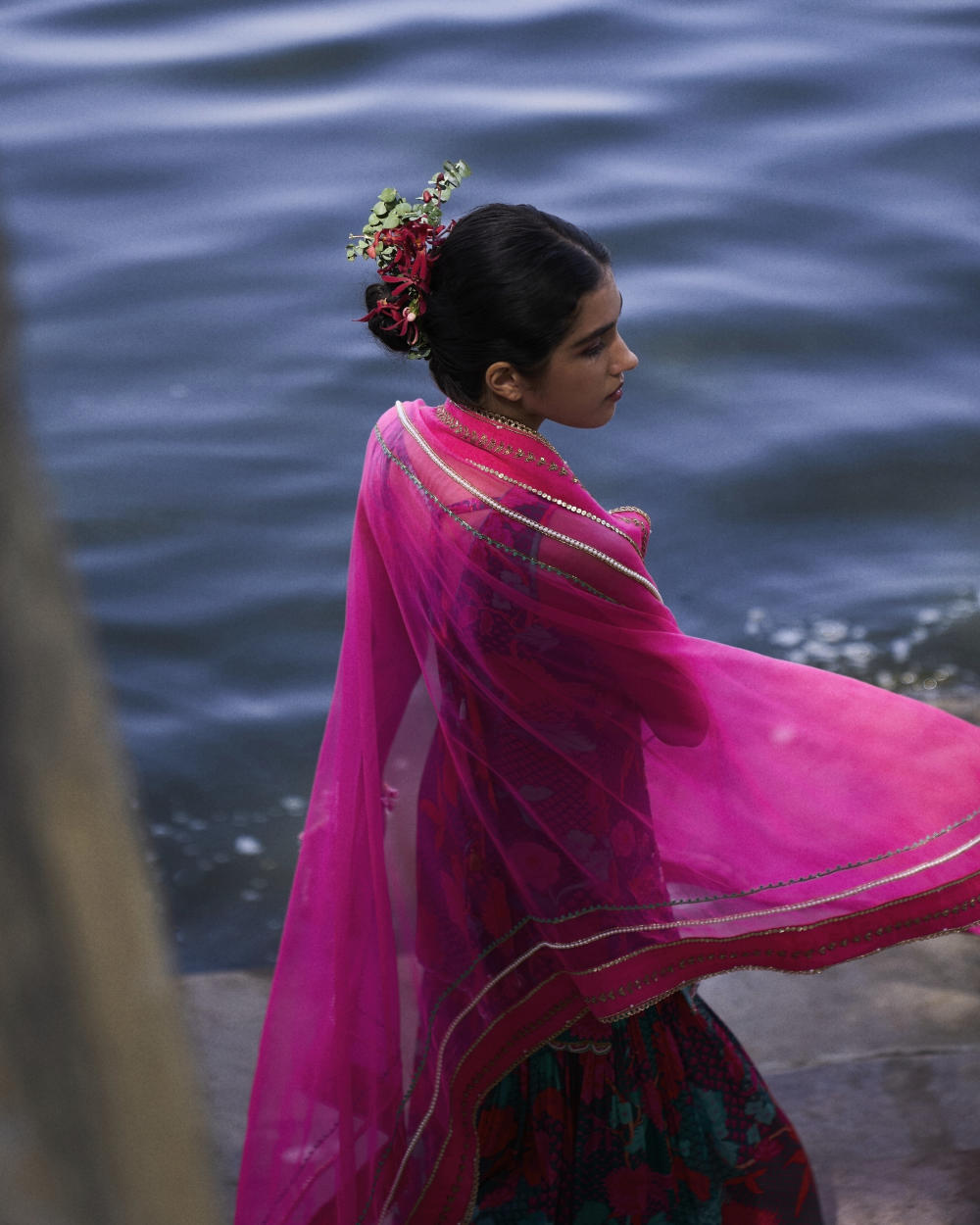 GUL TEAL FLORAL CREPE GHARARA SET