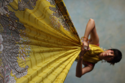 GUL YELLOW PRINTED STRIPE CREPE SARI