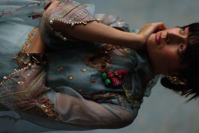 GUL ICE BLUE ORGANZA KURTA SET