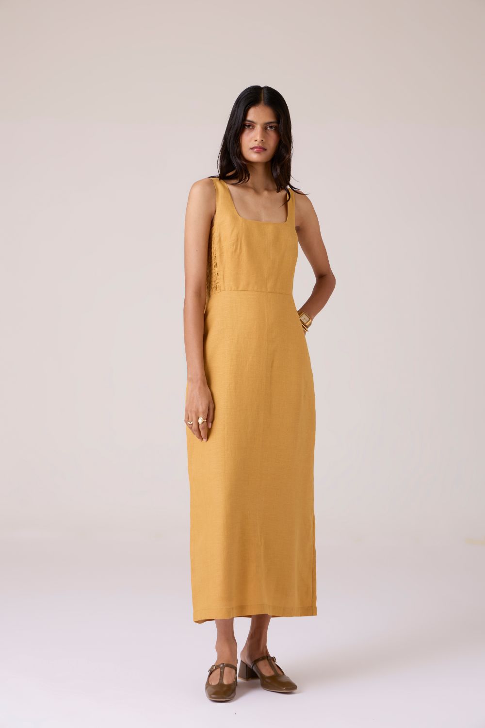 Glasswing Mustard Linen Dress