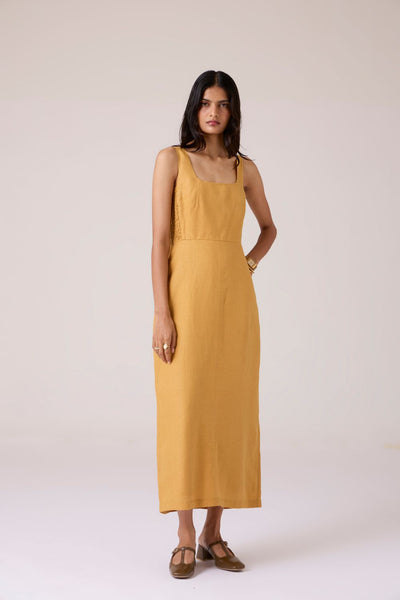 Glasswing Mustard Linen Dress