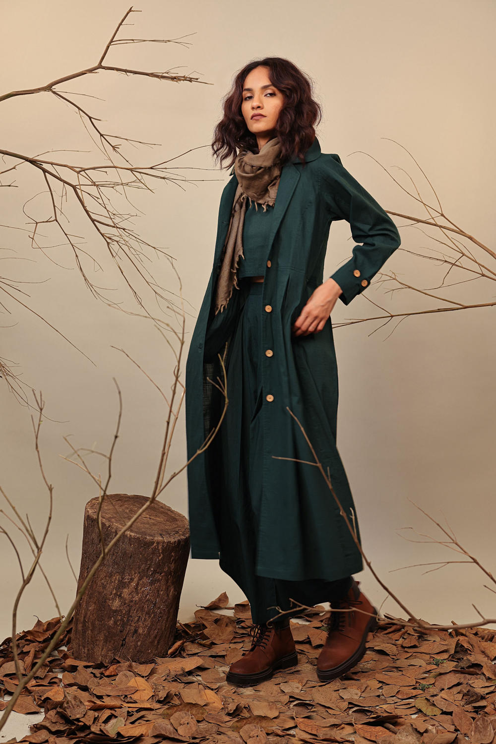 Green Cali Trench Jacket Set (3 PCS)