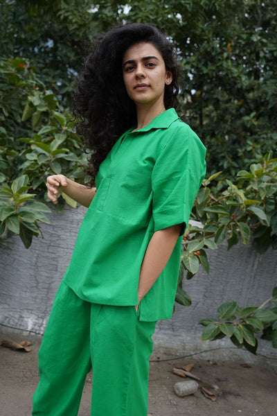Green Ekin Shirt & Hera Cotton Co-Ord Set (2 PCS)