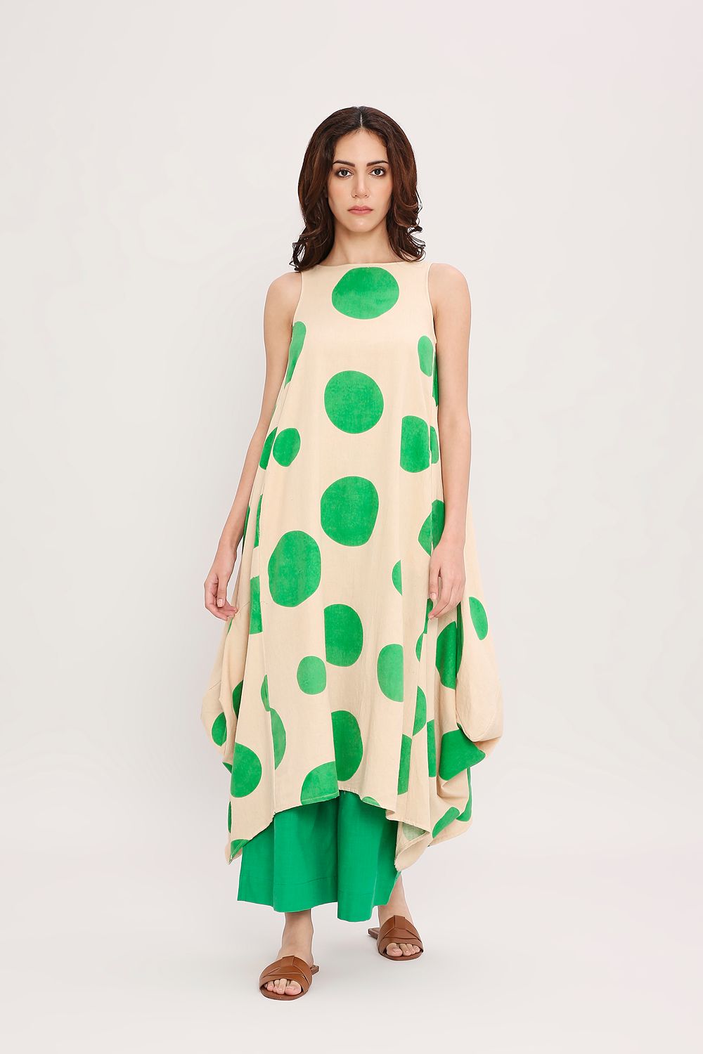 Green Hand Block Printed Polka Vari Co-ord Set (2 PCS)