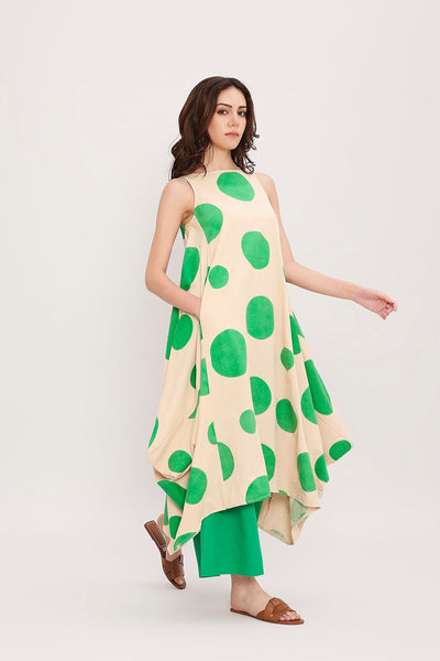 Green Hand Block Printed Polka Vari Co-ord Set (2 PCS)