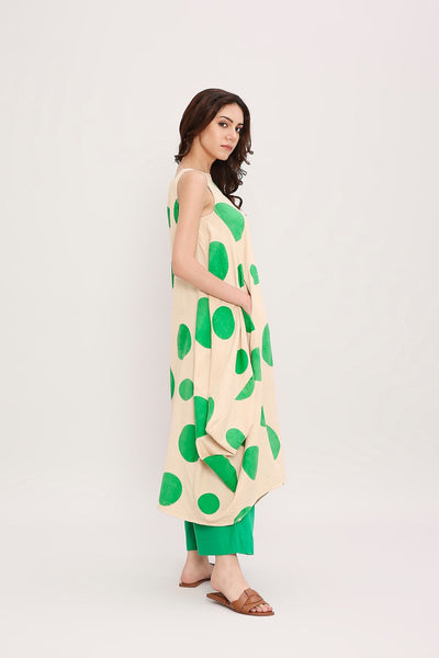Green Hand Block Printed Polka Vari Co-ord Set (2 PCS)