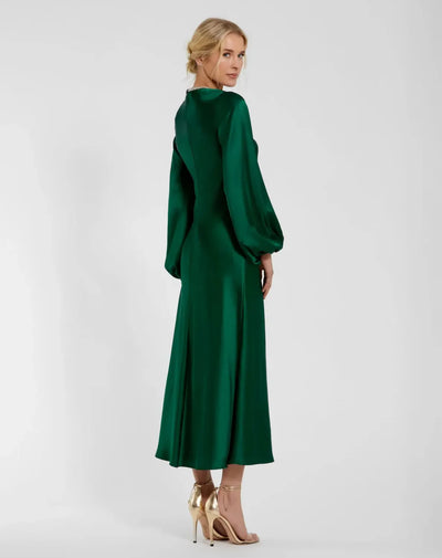 Green High Neck Long Sleeve Crystal Detail Dress